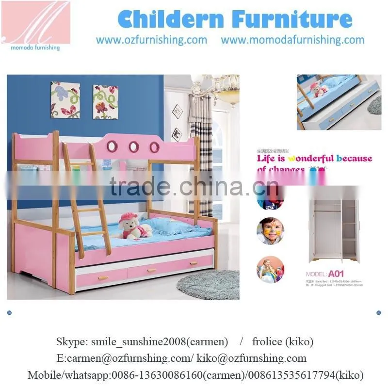 SJ802 white color fashion MDF bunk bed withStep ladder for kids
