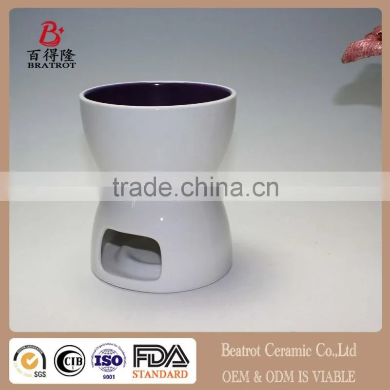 Ceramic Chocolate Fondue Set w/ Forks - Tea Light Porcelain Melting Pot w/ Fondue Dippers