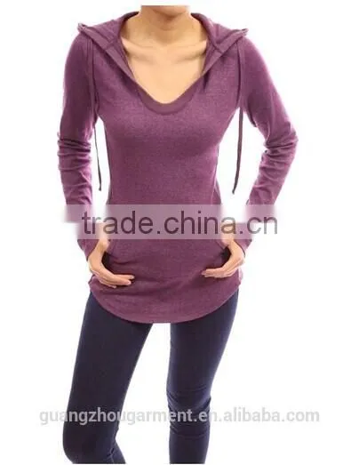 cotton hoodie ribbed sides pocket curve hem tunic casual top Adult age plain crop tops,long sleeve top,online clothing store