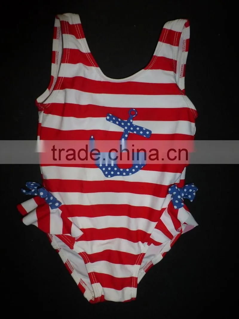 2017 Fashion Seaside Navy Style Swimwear Kids Beach Swim Suit Bowknot Bathing Chiffon Suit