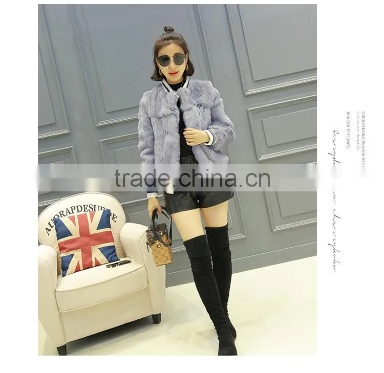 Real Fur Coat For Women Rabbit Fur Baseball Uniform Winter Short Jacket Thick Warm Casual Loose Outwear Genuine Fur Coat Female