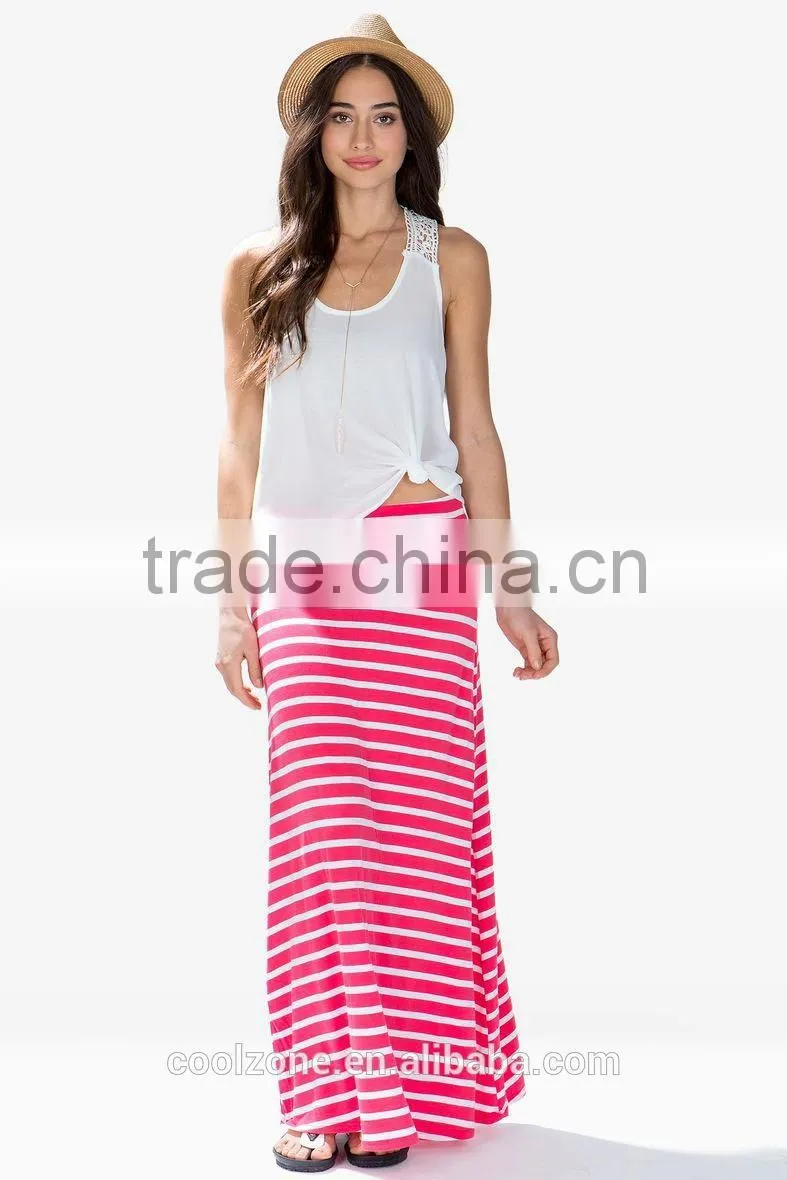 Wide waist floor-length horizontal stripes maxi skirt long maxi skirt