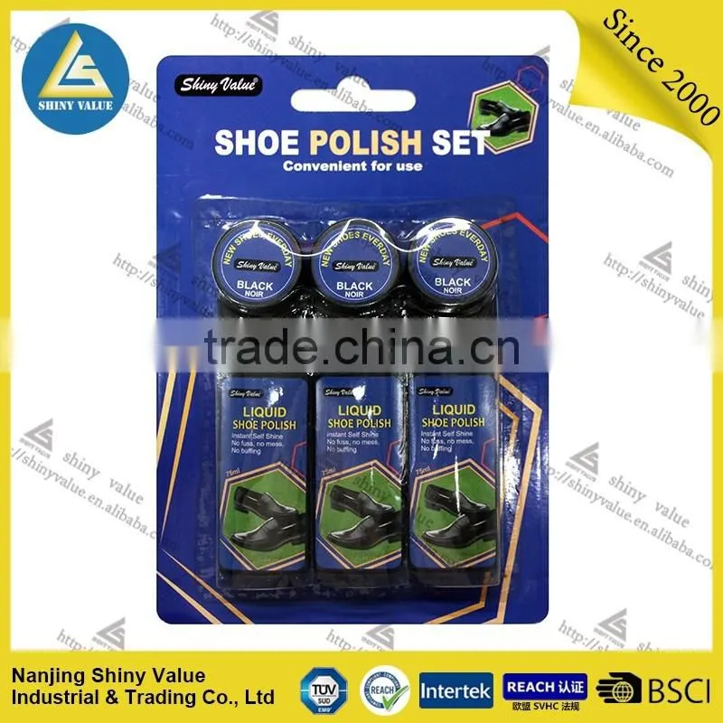 3*75ml pack blister card leather care and beautify geltmen's choice liquid shoe polish
