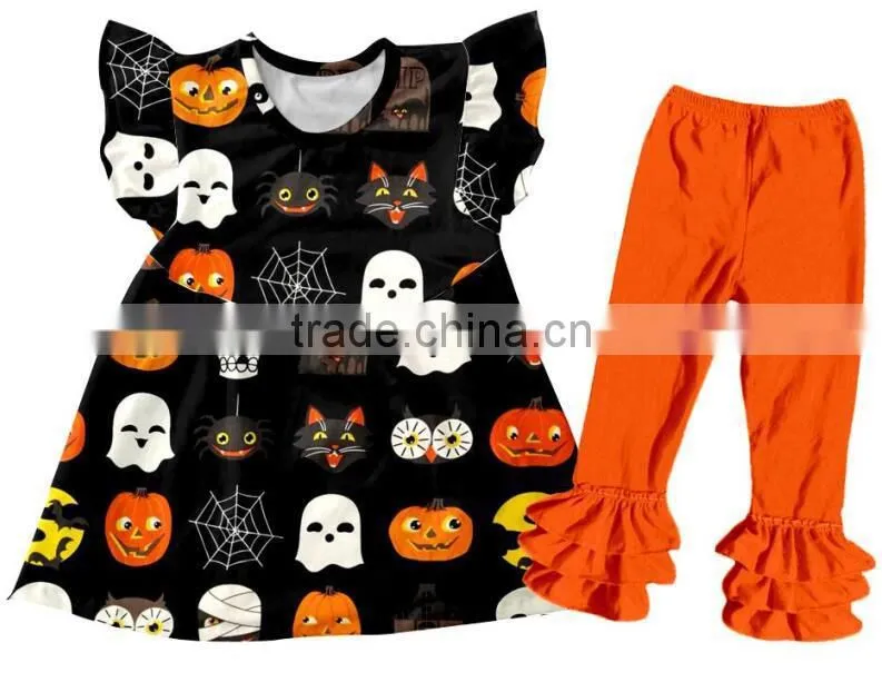 Halloween Pattern Toddlers Girls Clothing Wholesale Girls Printing Boutique Outfits Kids Clothing Design Baby Clothing China