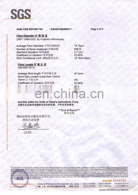 China combed Cashmere Tops Roving White16.0-18.0Micron 44mm