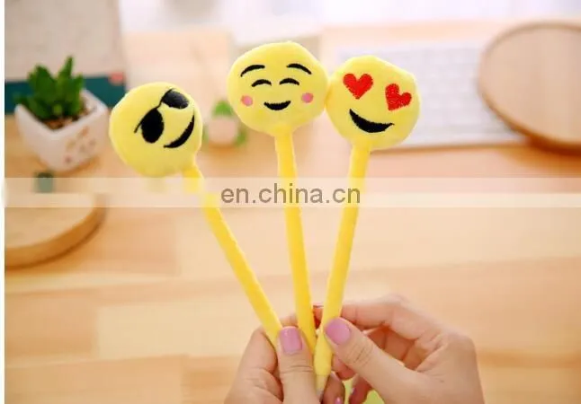 cute Kawaii Plush Ballpoint Pen Creative Cartoon Facial Expression Ball Pen For Kids School Supplies