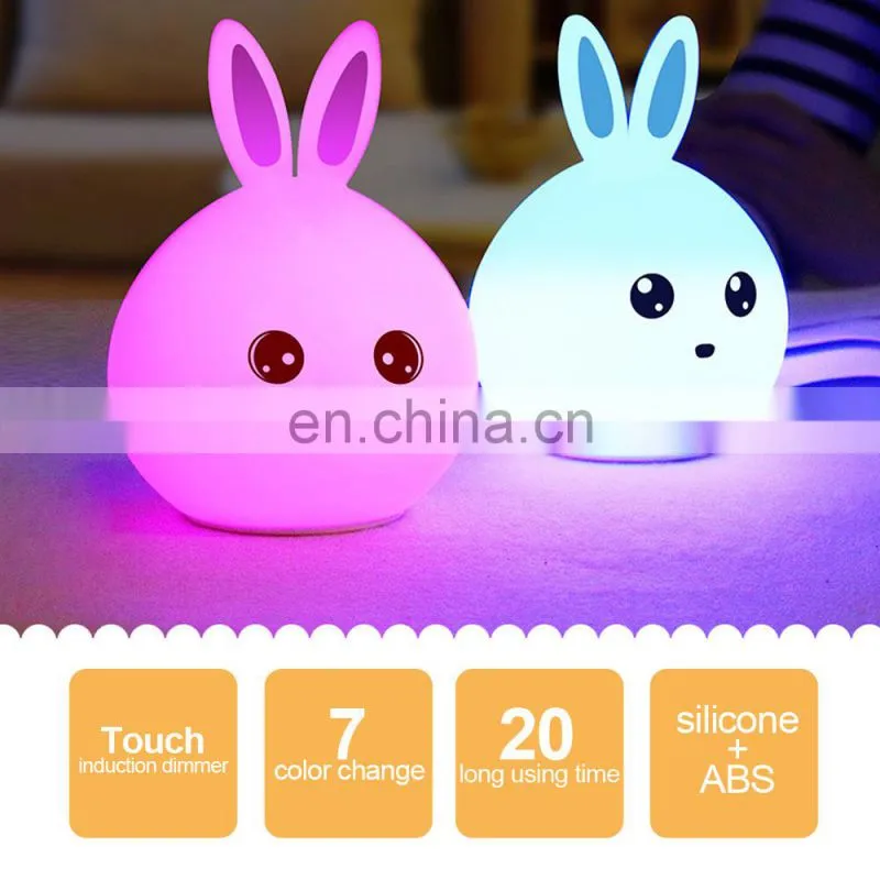 Hot Selling Lovely Rabbit Silicone Night Lamp USB Rechargeable Colorful Led Light