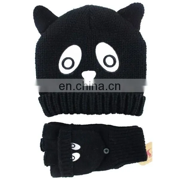 Newest wholesale cute winter kid's knitted hat scarf glove set with animal ear