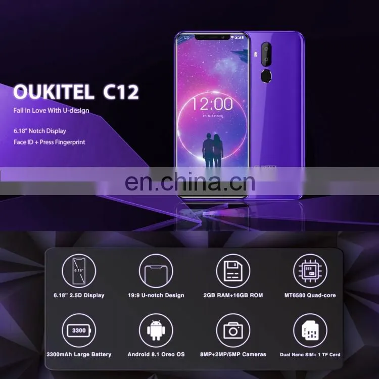 4G Smartphone OUKITEL C12, 2GB+16GB Unlocked Cell Phone Android Phone