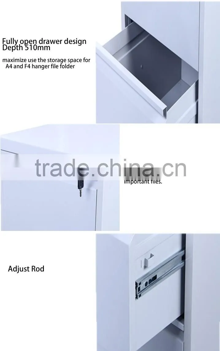Office Furniture White Color Metal 3 Drawer Vertical Filing Cabinets