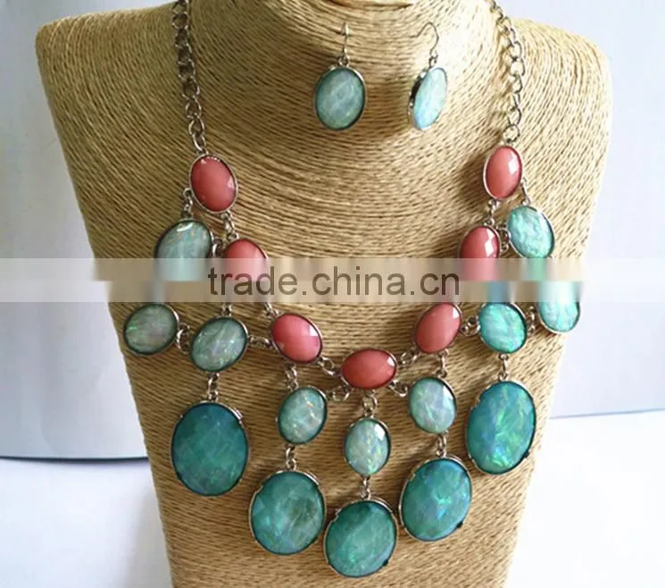 Multi Layered Drop Resin Necklaces Fashion Jewelry Set Alloy Sweater Necklace