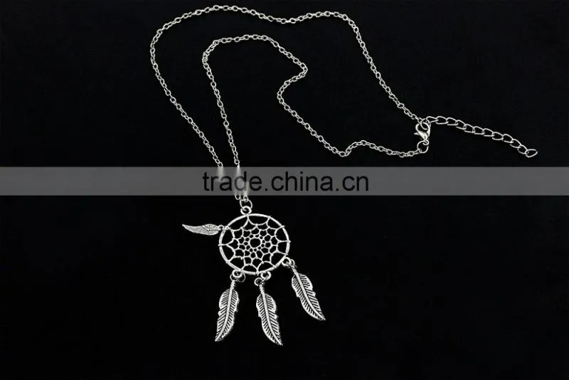 Dream catcher feathers turquoise tassel sweater chain necklace