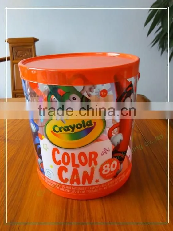 Custom printed and made clear PET water proof color pencil packaging plastic round bucket