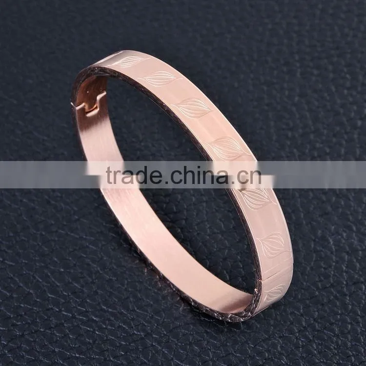 Leaf Pattern Rose Gold Plated Stainless Steel Bangle For Lady Women Jewelry SMJ0053