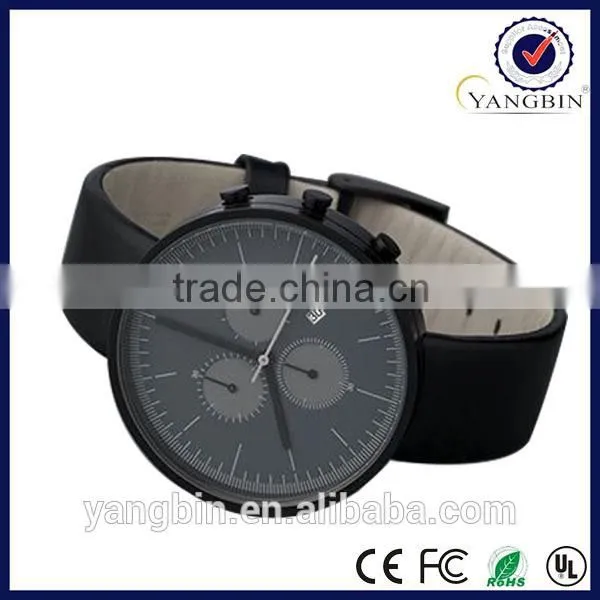 2015 new design six hands big number ladies leather bracelet watch