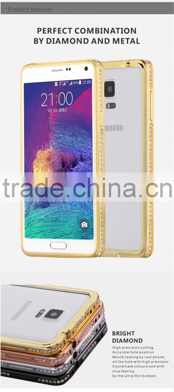 Diamond and Metal Phone Cases for Samsung Note 4
