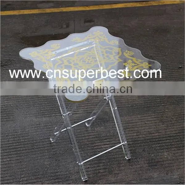 folding clear acrylic coffee table made by acrylic material with printing logo surface