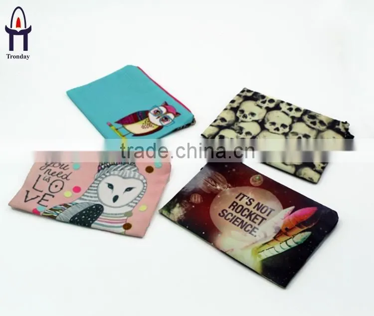 Customized printing polyester canvas cosmetic bags zipper closure makeup bags