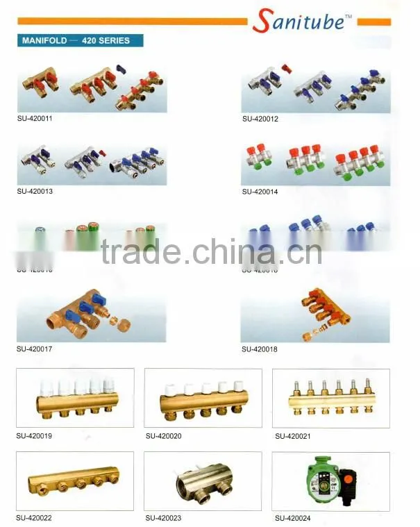 4 way brass water manifold for underfloor heating, water supply, etc.