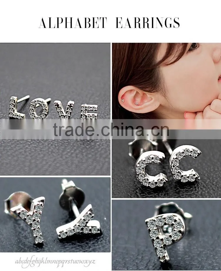 Infinite Factory Direct Sale 925 Sterling Silver earrings Letter shape A-Z silver earrings