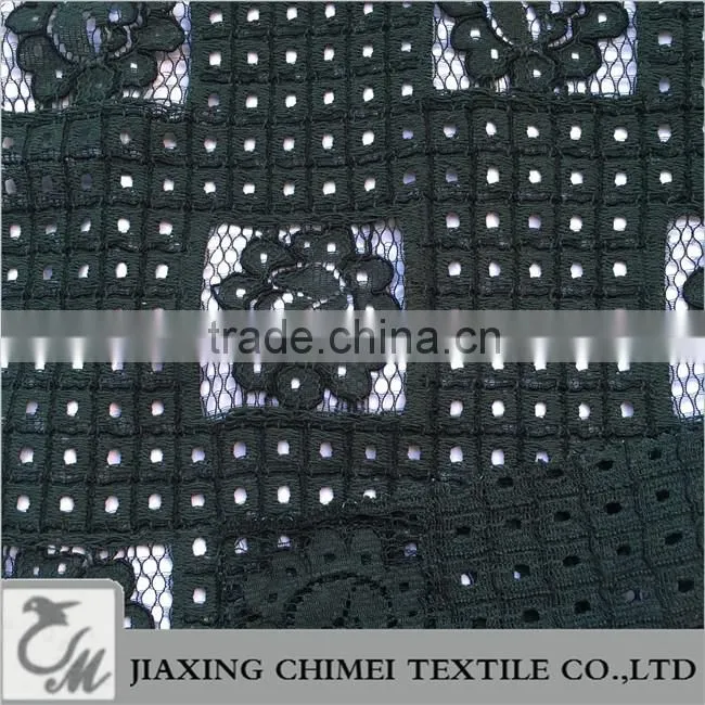 Black green jacquard heavy lace fabric