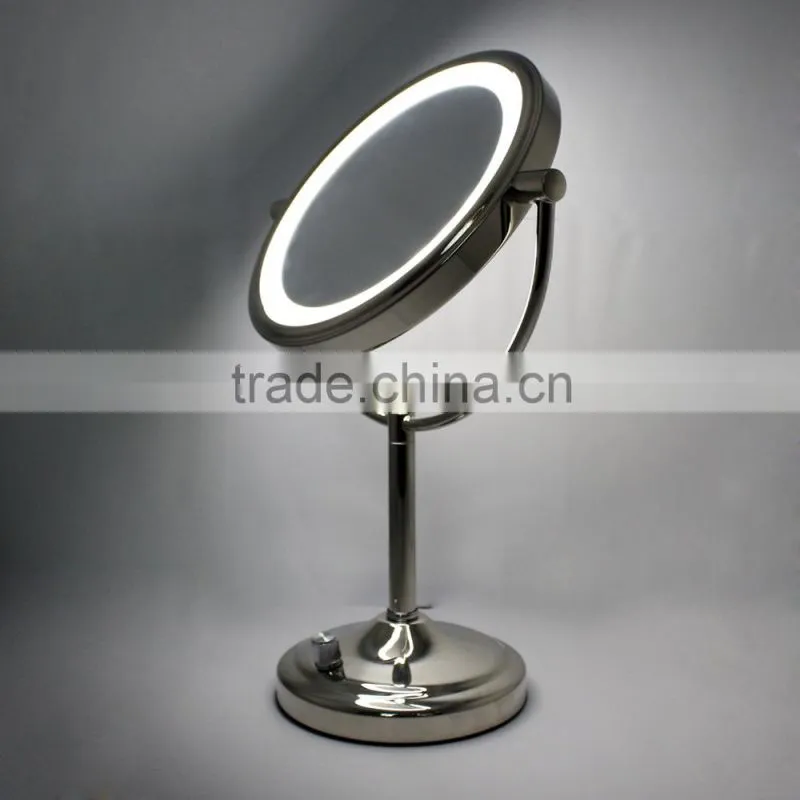 rotating compact mirror, double sides makeup mirror with light, desk mirror, metal compact mirror