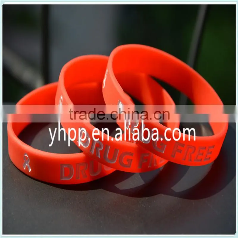 Custom Drug Free Silicone Red Colour Wristband Bracelet with Ribbon