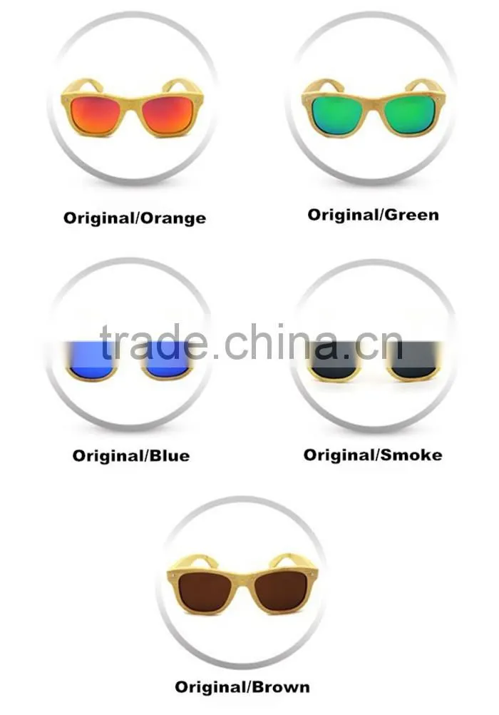 new fashion 2016 UV400 mirror color lens custom design bamboo wooden polarized sunglasses sun glass