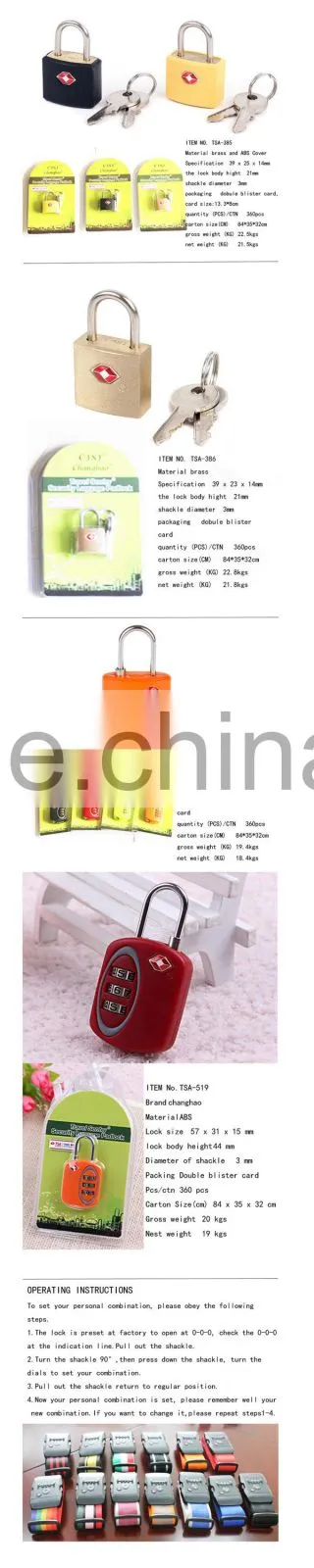 Hot sale plastic tsa luggage lock tsa550 tsa lock