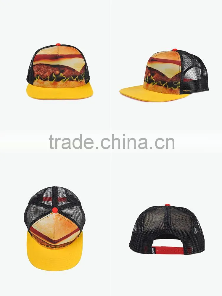5panel foam and mesh sublimation print baseball caps in trucket hats