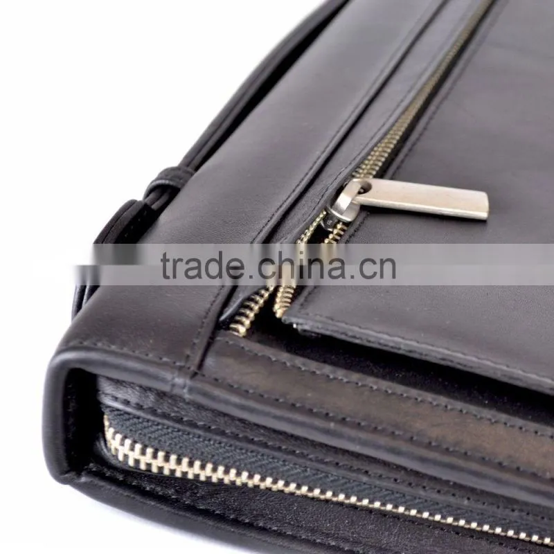 leather zippered writing portfolio, leather tablet portfolio with smartphone pocket