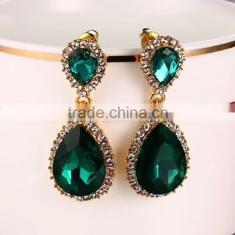 peacock color good quality colorful artificial crystal women earrings