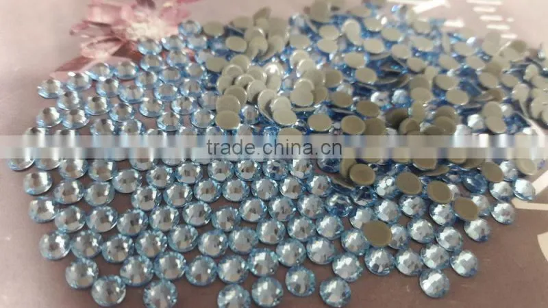 China top quality ss20 aquamarine color hot fix rhinestone dmc super shine hot fix stone whosale big promotion rhinestone hot fi