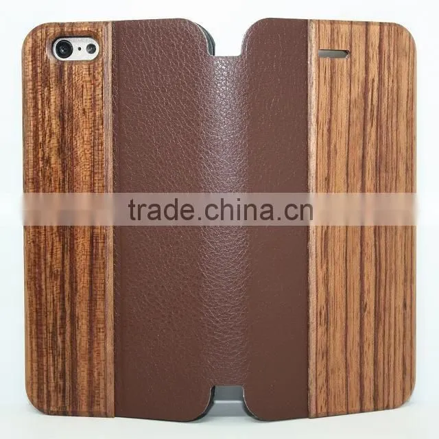 high quality real wood leather cell phone pu leather case for iphone