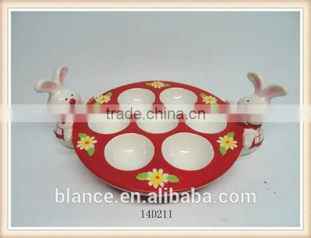 ceramic animal shape egg holder animal shape design with rabbit figurine