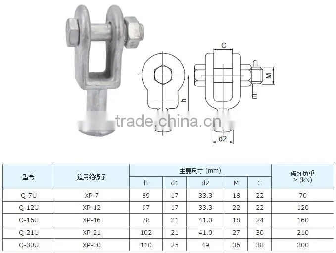 HDG Q-7U type Ball clevis for link fitting/overhead line hardware Ball ended clevis electric power fitting