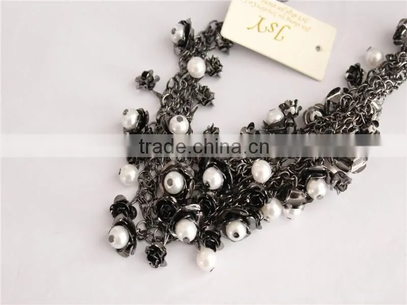 2016 fashion jewelry white pearl beads necklace gold plated necklace