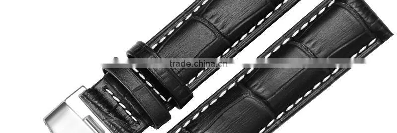 Men Waterproof Classic Head Layered Genuine Cow Leather Butterfly Clasp Watch Band 22mm 24mm