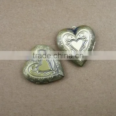 40mm big heart shape vintage style antique bronze brass flower photo locket pendant charm DIY supplies 1131007