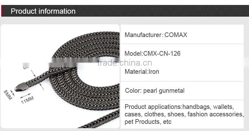 Gunmetal Stainless Steel Handbag Curb Chain Necklace For Bag Strap