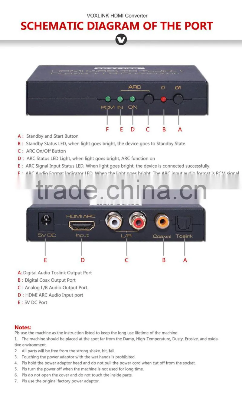 Voxlink 1080p HDMI ARC To Toslink + Coaxial + L/R audio Converter