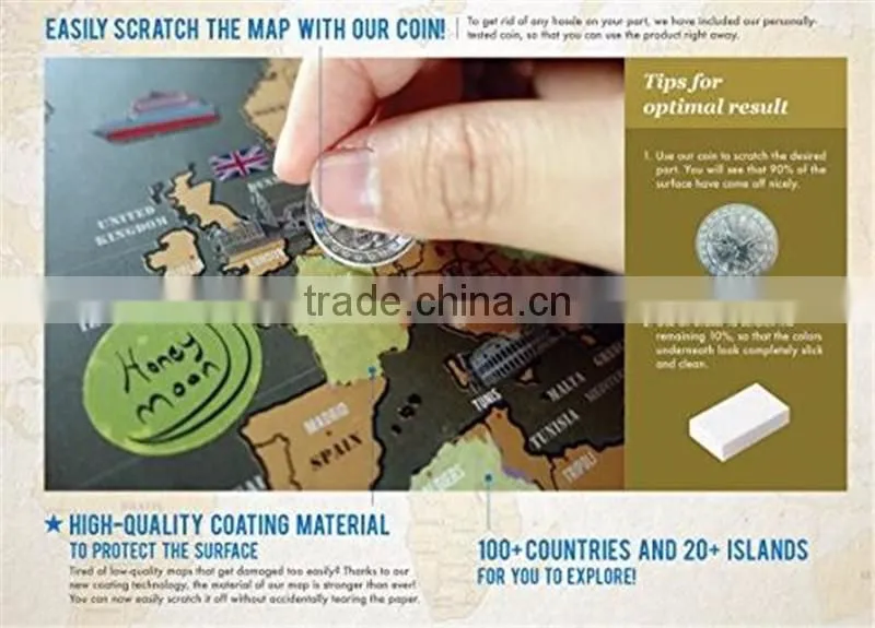 Travel Inspired Scratch Wanderlust Poster Map with 229 Travel Stickers