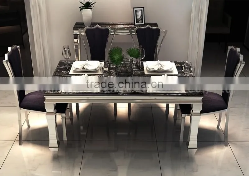 Dining Room Stone Top Stainless Steel Table Chair Sets