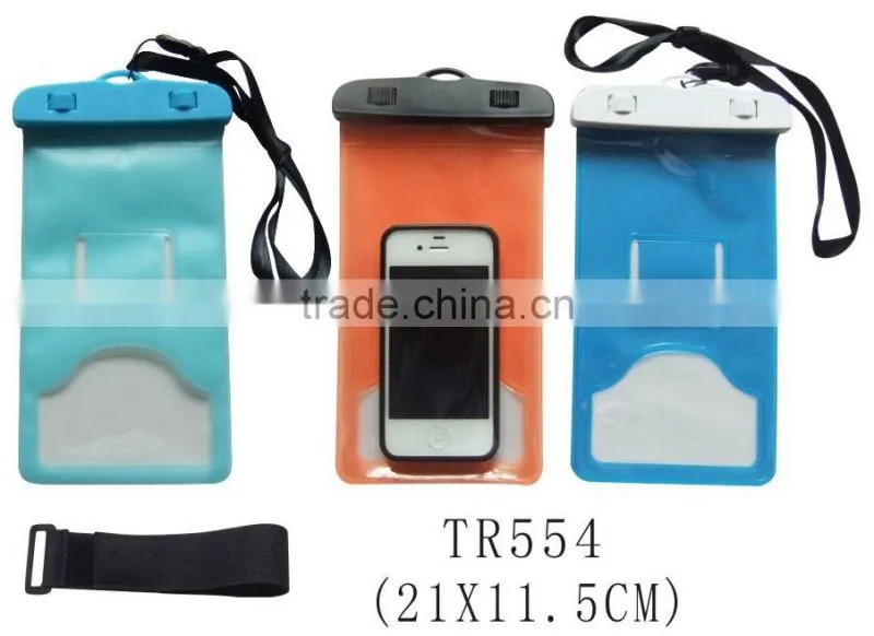 Sports PVC sealed waterproof cell phone bag with removable lanyard