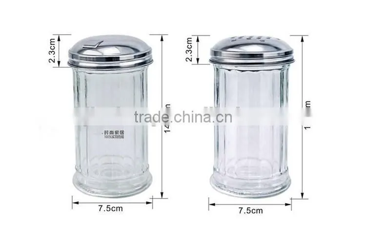 300ml vertical stripe transparent glass spice package containers with metal hole cap