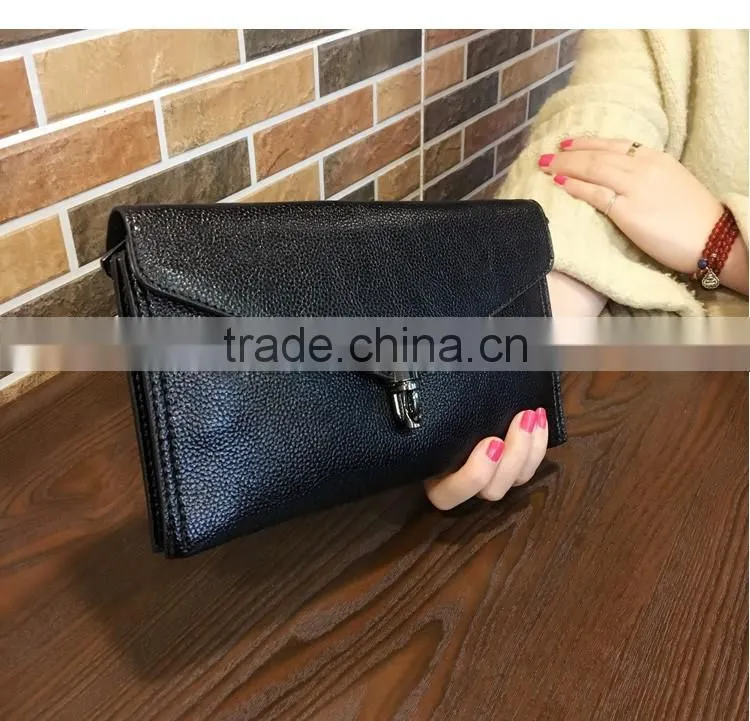 Genuine Leather Evening Clutch Zipper Cosmetic Pouch Shoulder Bag for Women
