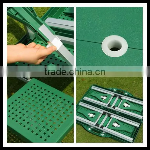 Folding Picnic plasticTable and 4 seats/chairs/bench with Umbrella