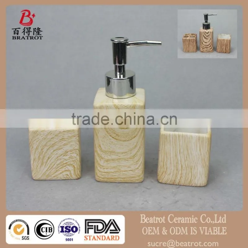 3 pcs Wood Teakwood Marble Bathroom Accessory Set