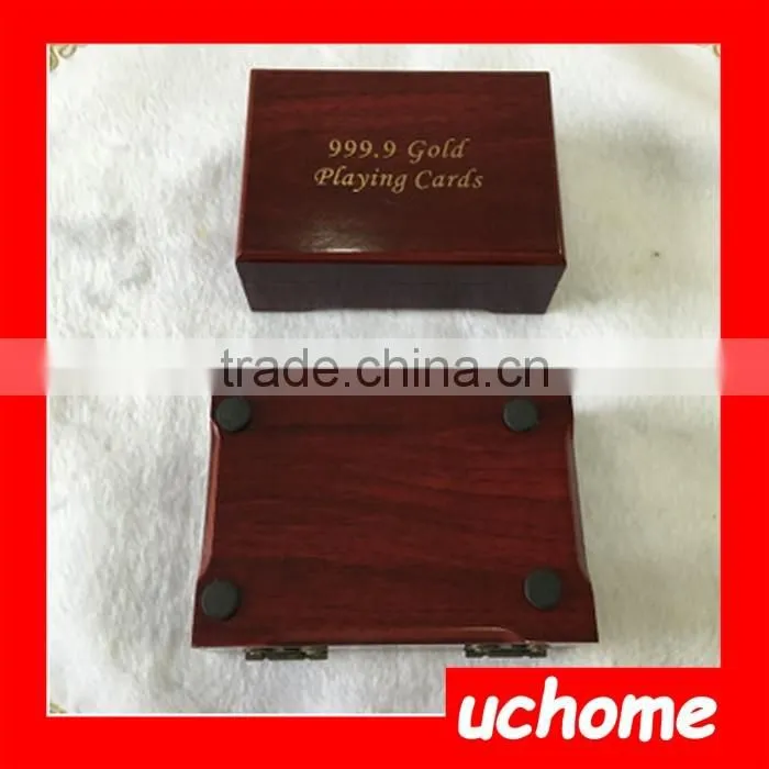 UCHOME Practical Artistic Gold Foil Plated Poker Playing Card Wooden Box Case For Present Gift