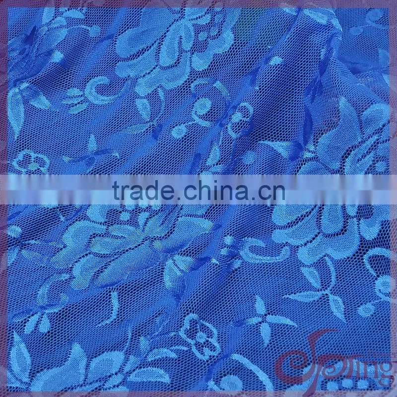 Navy blue elegant nylon shining floral elastic tricot fabric lace
